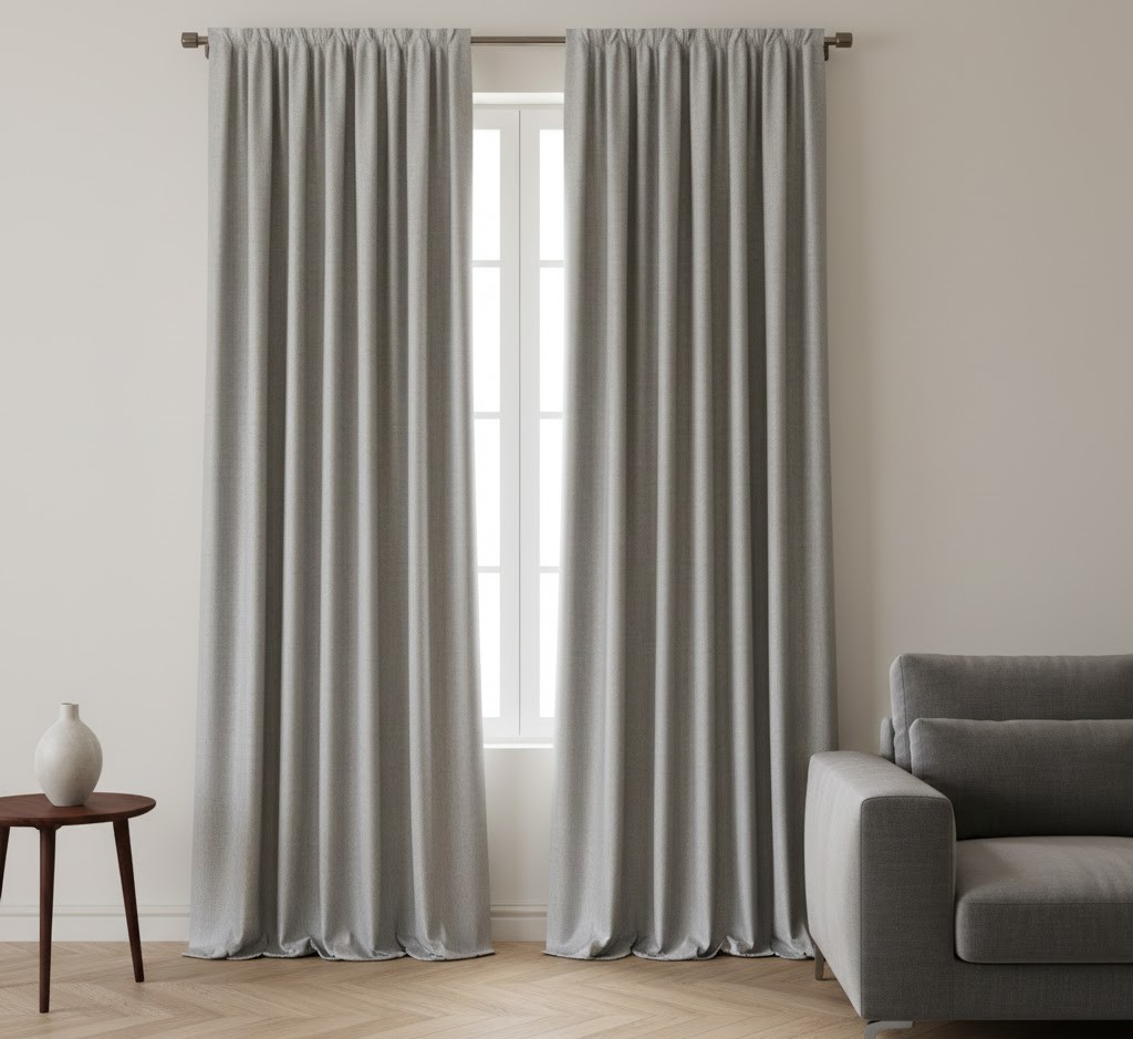 Elegant floor-length curtains in matte silver