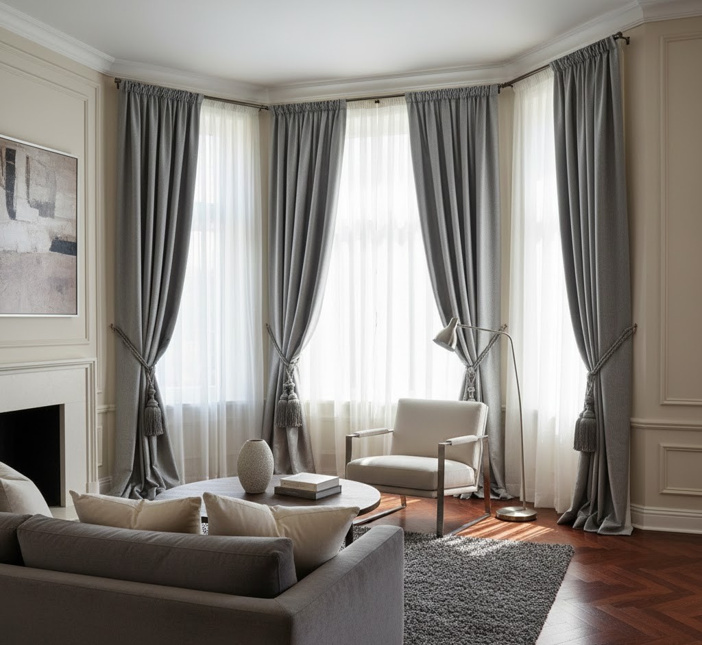 Elegant living room with premium window treatments